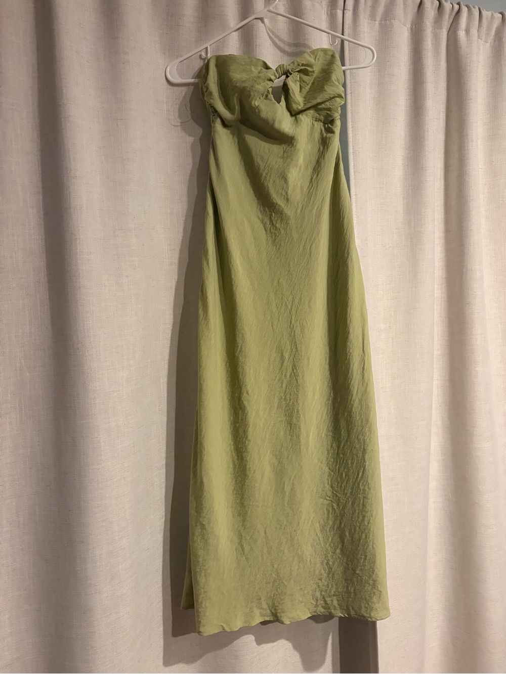 Abercrombie & Fitch Strapless Light Green Twist-Front Maxi Dress
